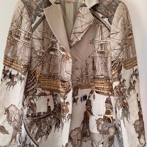 Rare Hermes silk logo blazer "Marine et Cavalerie" vintage